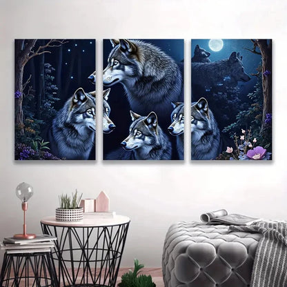 3pcs Canis lupus Wolf in the Woods decor Wall Art Set Canvas Framed 60x90cm - High Quality Print 100% Australian Made Wall Canvas Ready to Hang - Bella Home Decor