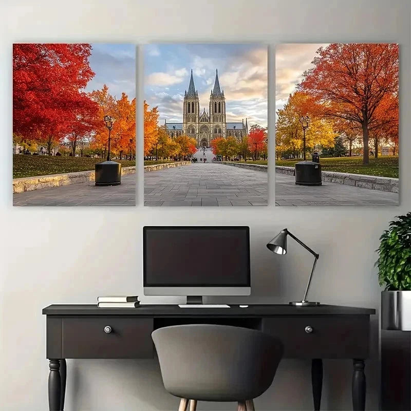 3pcs Notre Dame Cathedral Basilica Perfect Wall Art Set Canvas Framed 50x70cm - High Quality Print 100% Australian Made Wall Canvas Ready to Hang