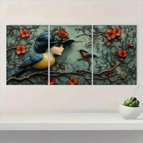 3pcs Ornithologist Often Brought Her H Wall Art Set Canvas Unframed - High Quality Print 100% Australian Made Wall Canvas