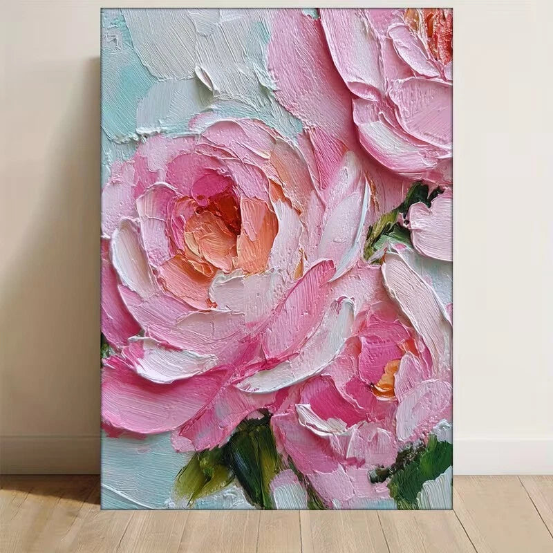 Pastel Pink Floral Painting 60x90cm Metal Print Ready to Hang