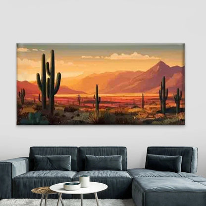 Desert Landscape with Cacti Wall Art Canvas Office Home Room Framed 120x60cm
