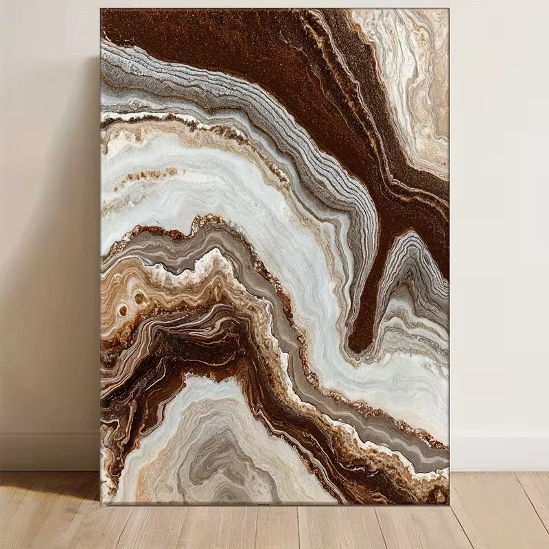 Abstract Swirl Brown and Cream Marble Design Metal Print Ready to Hang
