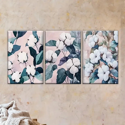 3pcs Elegant White Flower & Green Leaves Wall Art Set Canvas Framed 60x90cm - High Quality Print 100% Australian Made Wall Canvas Ready to Hang - Bella Home Decor