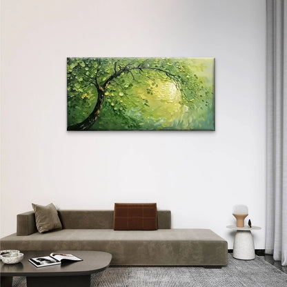 Green Leafy Tree Abstract Wall Art Canvas Office Home Room Framed 120x60cm.
