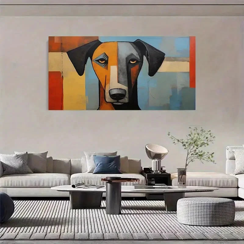 Abstract Art Dog Portrait Wall Art Canvas Office Home Room Framed 120x60cm