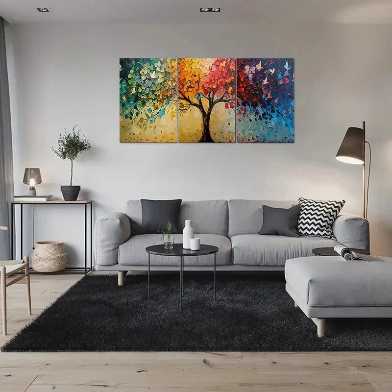 3pcs Abstract Tree Vibrant Fall Themed Paintings Metal Print Ready to Hang Art - Bella Home Decor