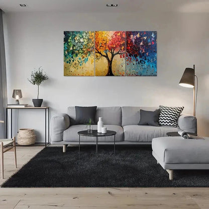 3pcs Abstract Tree Vibrant Fall Themed Paintings Metal Print Ready to Hang Art - Bella Home Decor