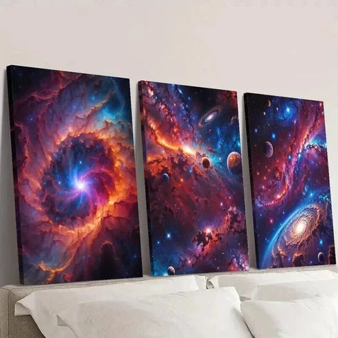 3pcs Fantasy Colorful Space Illustration Wall Art Set Canvas Unframed - High Quality Print 100% Australian Made Wall Canvas