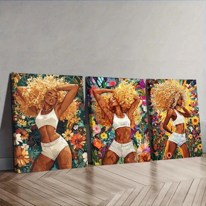 3pcs an African American woman Wall Art Set Canvas Framed 40x60cm - High Quality Print 100% Australian Made Wall Canvas Ready to Hang - Bella Home Decor
