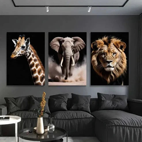3pcs Giraffe, Elephant, Lion Canvas Wall Art Canvas Unframed - High Quality Print 100% Australian Made Wall Canvas - Bella Home Decor