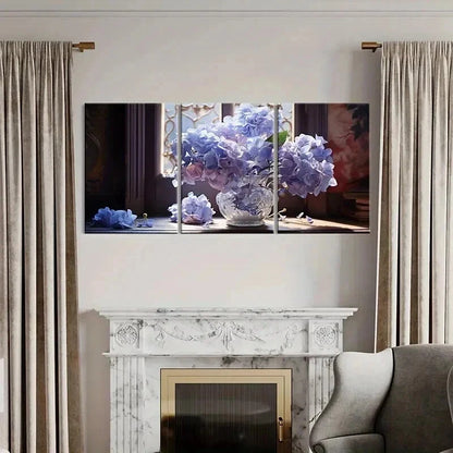 3pcs Vase Purple Flowers Hydrangeas Wall Art Set Canvas Framed 60x90cm - High Quality Print 100% Australian Made Wall Canvas Ready to Hang - Bella Home Decor