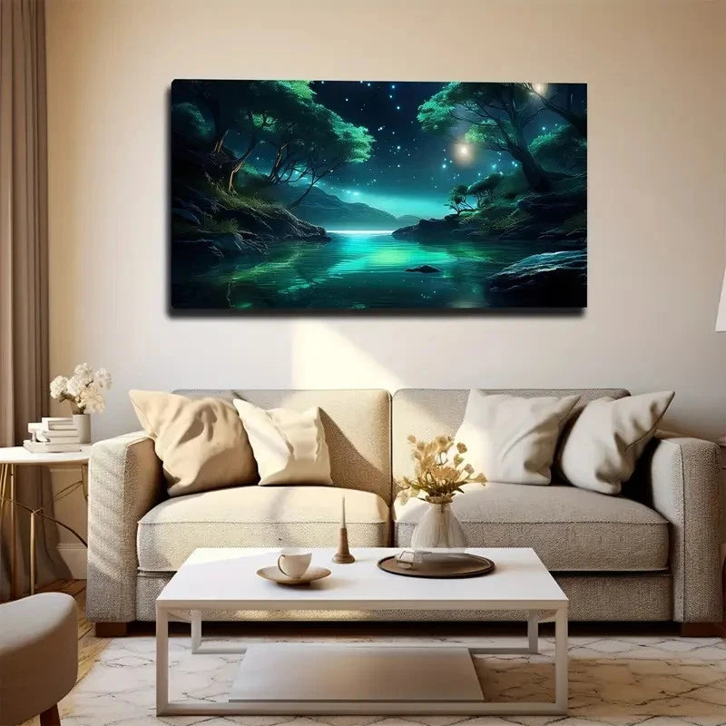 Night Pool Woods Wall Art Canvas Office Home Room Framed 120x60cm