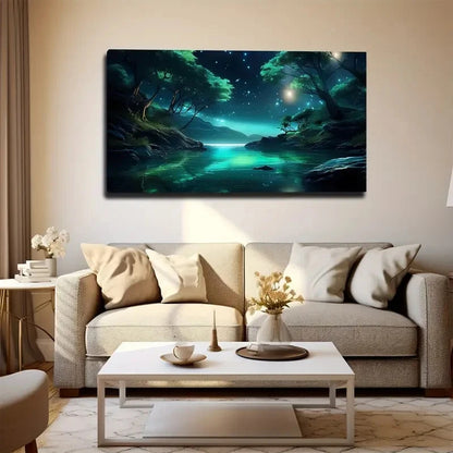 Night Pool Woods Wall Art Canvas Office Home Room Framed 120x60cm