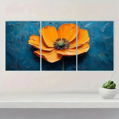 3pcs California Poppy Textured Perfect Wall Art Set Canvas Framed 60x90cm - High Quality Print 100% Australian Made Wall Canvas Ready to Hang - Bella Home Decor