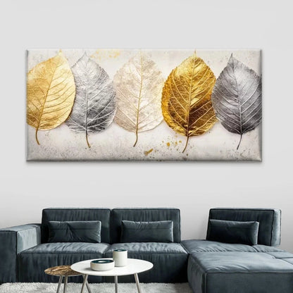 Leaves Wall Art, Golden Wall Art Canvas Office Home Room Framed 120x60cm