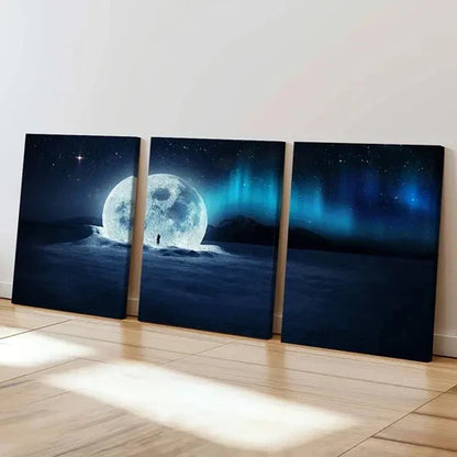 3pcs Aurora Snow Moon Falling On Snow Wall Art Set Canvas Unframed - High Quality Print 100% Australian Made Wall Canvas - Bella Home Decor