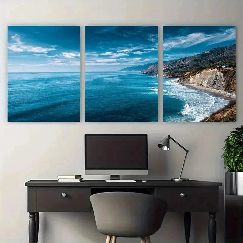 3pcs Serene Coastal Ocean View Nature Perfect Wall Art Set Canvas Framed 50x70cm - High Quality Print 100% Australian Made Wall Canvas Ready to Hang