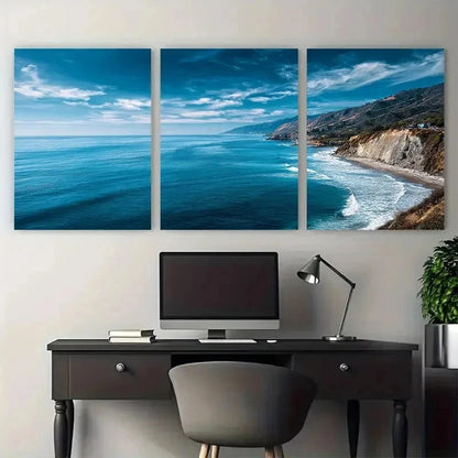 3pcs Serene Coastal Ocean View Nature Perfect Wall Art Set Canvas Framed 50x70cm - High Quality Print 100% Australian Made Wall Canvas Ready to Hang
