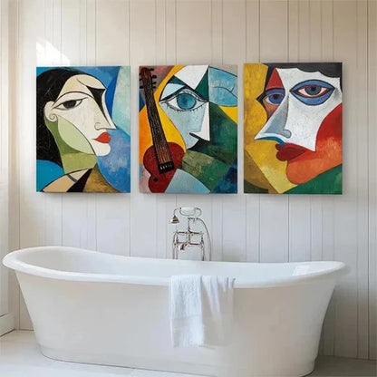 3pcs Vibrant Geometric Face Expressions Perfect Wall Art Canvas Unframed - High Quality Print 100% Australian Made Wall Canvas