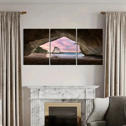 3pcs Seaside Cave Sea Sunset Modern Wall Art Set Canvas Framed 50x70cm - High Quality Print 100% Australian Made Wall Canvas Ready to Hang - Bella Home Decor
