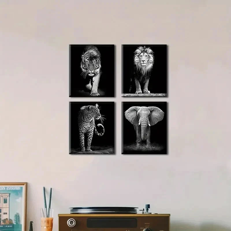 pcs Black and White Wildlife Wall Art Canvas Framed
