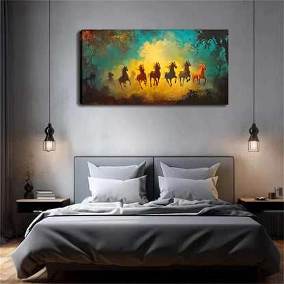 Realistic Galloping Horses Wall Art Canvas Office Home Room Framed 120x60cm - Bella Home Decor