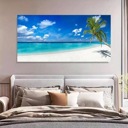 Vibrant Ocean & Palm Tree View Wall Art Canvas Office Home Room Framed 120x60cm
