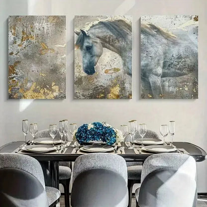 3pcs White Horse Abstract Painting Canvas Framed 40x60cm - High Quality Print 100% Australian Made Wall Canvas Ready to Hang - Bella Home Decor