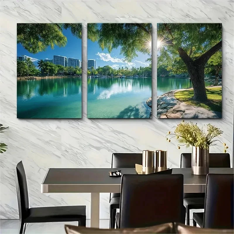 3pcs Cairns Australia Tranquil park view  Wall Art Set Canvas Framed 50x70cm - High Quality Print 100% Australian Made Wall Canvas Ready to Hang - Bella Home Decor