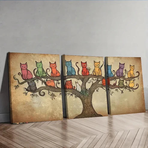 3pcs Whimsical Cat Tree Cute Adorable Perfect Wall Art Set Canvas Unframed - High Quality Print 100% Australian Made Wall Canvas