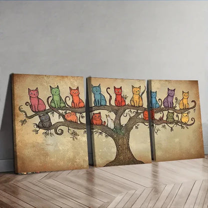 3pcs Whimsical Cat Tree Cute Adorable Perfect Wall Art Set Canvas Unframed - High Quality Print 100% Australian Made Wall Canvas
