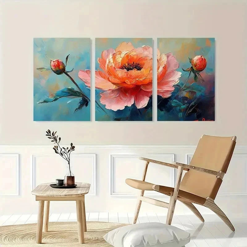 3pcs Pink Floral Peony Flower Perfect Wall Art Set Canvas Framed 40x60cm - High Quality Print 100% Australian Made Wall Canvas Ready to Hang