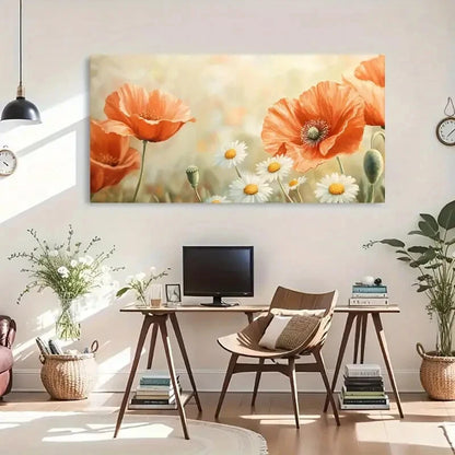 Serene Floral Orange & White Wall Art Canvas Office Home Room Framed 120x60cm - Bella Home Decor