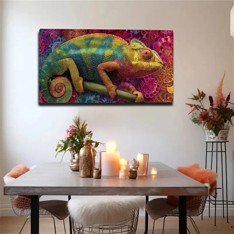 Decoration Colorful Chameleons Wall Art Canvas Office Home Room Framed 120x60cm