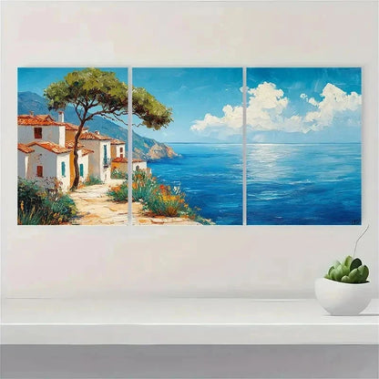 3pcs Abstract Coastal Landscape Blue Perfect Wall Art Set Canvas Framed 60x90cm - High Quality Print 100% Australian Made Wall Canvas Ready to Hang - Bella Home Decor