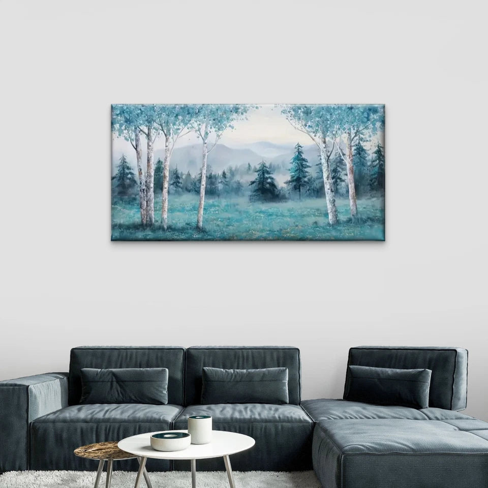 Trees Forest Pine Blue Wall Art Canvas Office Home Room Framed 120x60cm