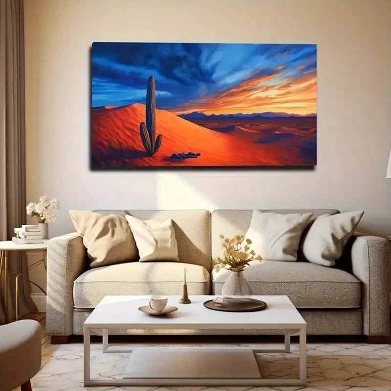 Desert Sunset Giant Cactus Sky Wall Art Canvas Office Home Room Framed 120x60cm