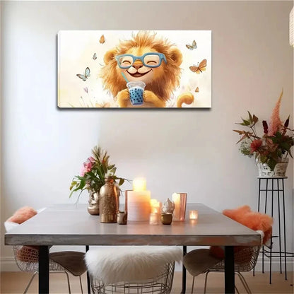 Blue Glasses With Butterflies Wall Art Canvas Office Home Room Framed 120x60cm - Bella Home Decor