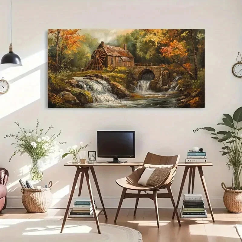 Rustic Autumn Landscape Wall Art Canvas Office Home Room Framed 120x60cm - Bella Home Decor