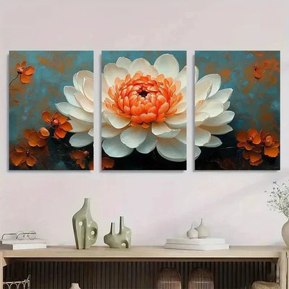 3pcs Chrysanthemum Flower White Wall Art Canvas Unframed - High Quality Print 100% Australian Made Wall Canvas - Bella Home Decor