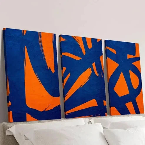 3pcs Orange & Blue Hand in Hand Design Wall Art Canvas Unframed - High Quality Print 100% Australian Made Wall Canvas
