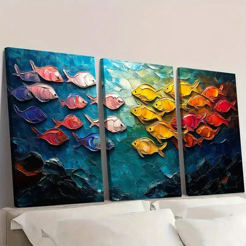 3pcs Colorful Fish School Wall Art Canvas Unframed – High Quality Print 100% Australian Made Wall Canvas - Bella Home Decor