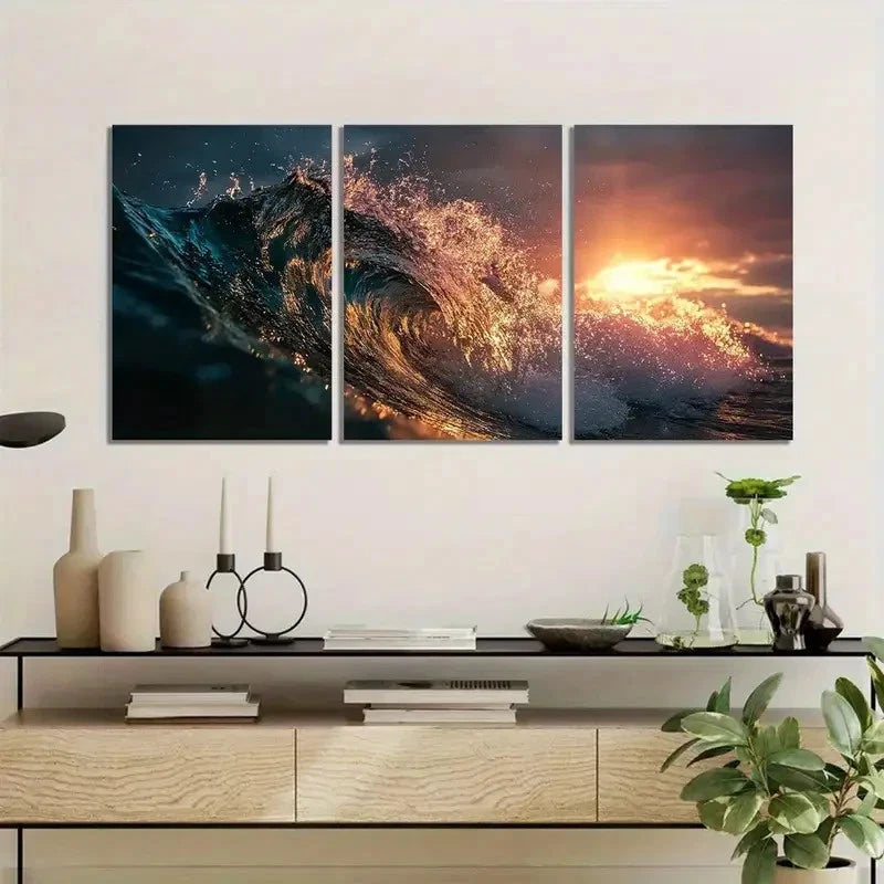3pcs Sunset Warm Hues Ocean Sunset Scenery Metal Print Ready to Hang Art - Bella Home Decor