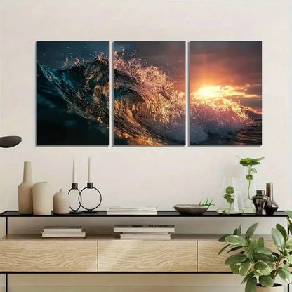 3pcs Sunset Warm Hues Ocean Sunset Scenery Metal Print Ready to Hang Art - Bella Home Decor