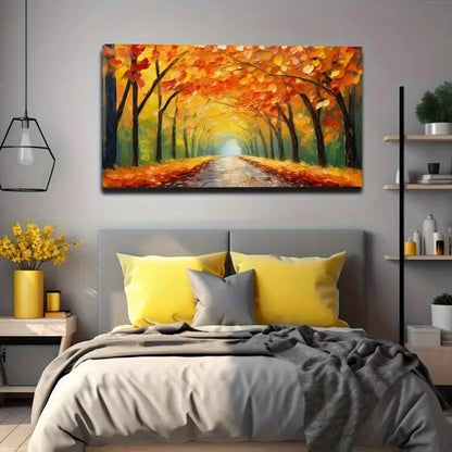 Vibrant Autumn Leaf Décor Wall Art Canvas Office Home Room Framed 120x60cm