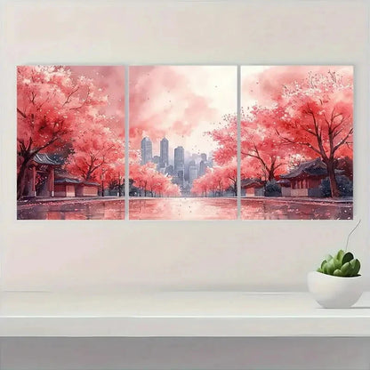 3pcs  Sakura Cityscape  Cherry Blossom CB     Wall Art Set Canvas Framed 40x60cm - High Quality Print 100% Australian Made Wall Canvas Ready to Hang - Bella Home Decor