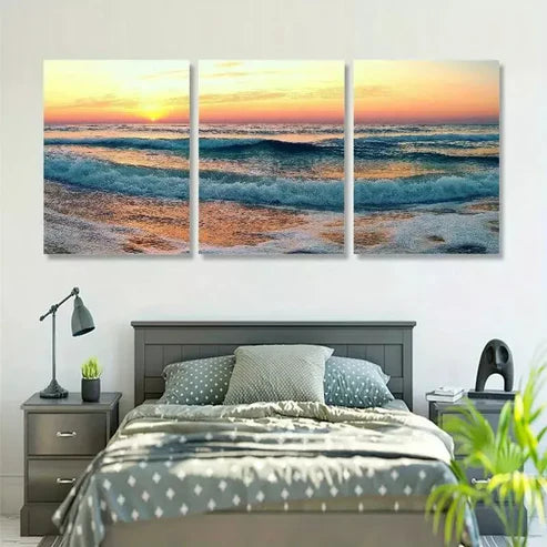 3pcs Elegant Ocean Sunrise View above Sea Art Set Canvas Unframed - High Quality Print 100% Australian Made Wall Canvas