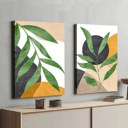 2-Piece Abstract Botanical Leaves Framed 50x75cm - High Quality Print 100% Australian Made Wall Canvas Ready to Hang