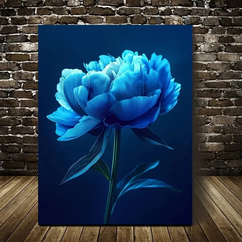 Beautiful Vibrant Blue Peony Painting 40x60cm Metal Print Ready to Hang - Bella Home Decor