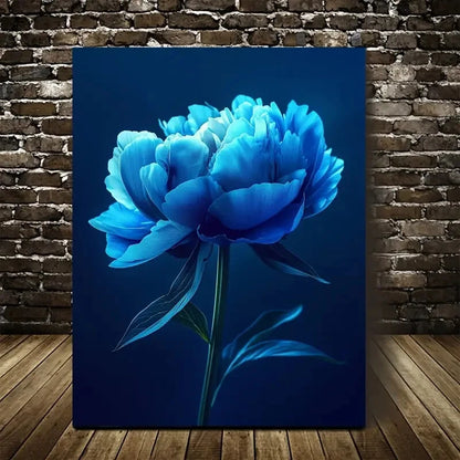 Beautiful Vibrant Blue Peony Painting 40x60cm Metal Print Ready to Hang - Bella Home Decor